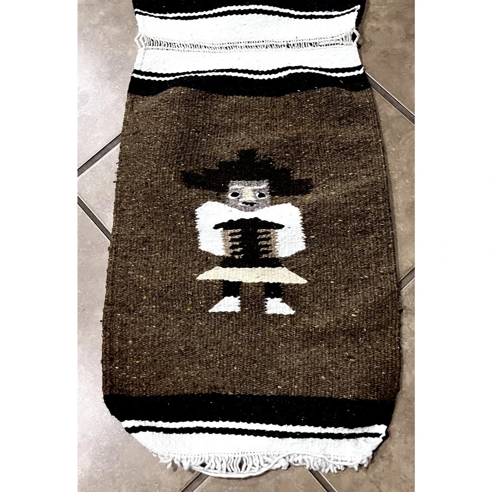Vintage Handwoven Mexican Wool Rug Wall Hanging Oaxacan saddle blanket Aztec‎